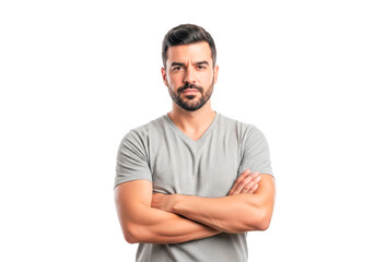 Obraz premium Confident young man with beard wearing a gray t-shirt