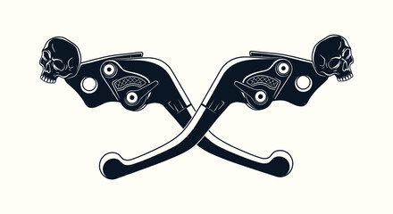 Crossed Motorcycle Levers with Skull Heads Graphic Illustration for Biker Tattoo or Club Logo Design © Bilkis Islam