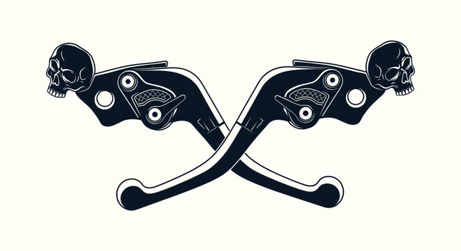 Crossed Motorcycle Levers with Skull Heads Graphic Illustration for Biker Tattoo or Club Logo Design