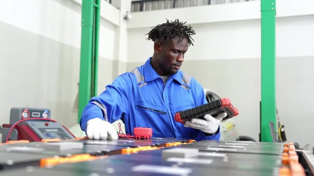 Dedicated technician assessing electrical parts in a contemporary workshop setting