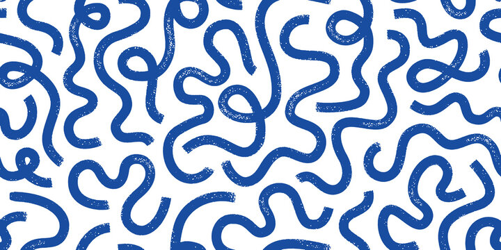 Bold Brush and Marker Doodle Lines Seamless Pattern. Hand Drawn Abstract Geometric Wavy Ornament Background with Modern Scribble Texture Vector