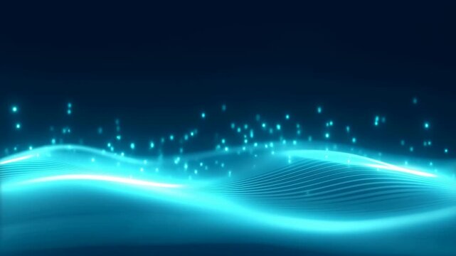 Glowing blue digital waves abstract technology background with glowing particles