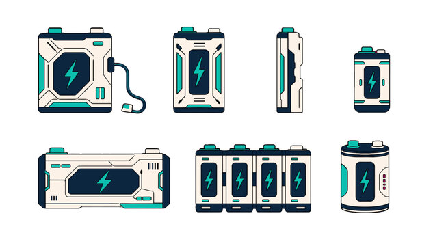 Set of rechargeable battery pack icons in flat vector style