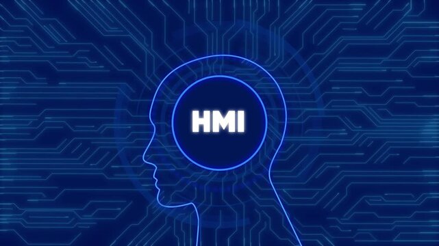 Hmi human machine interface concept with digital neural network brain circuit background