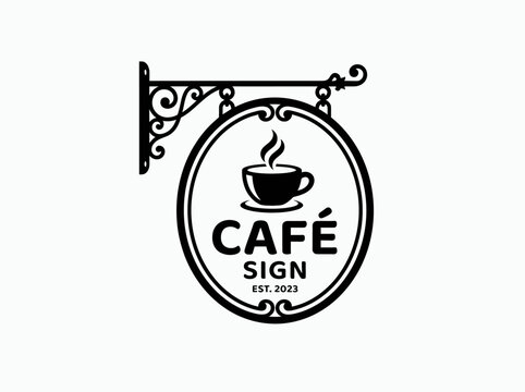 Cafe sign beverage hot drink service emblem