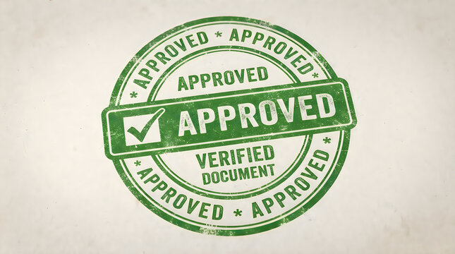Green verified document approved rubber stamp impression with approved verified document official