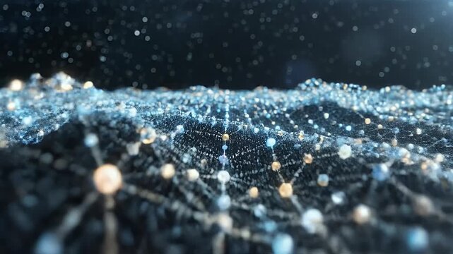 Luminous interconnected nodes form a glowing network across a dark, starry expanse