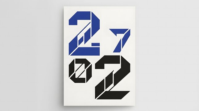 Abstract graphic design featuring the numbers twenty seven and zero two with a modern geometric sliced typography style