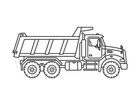 Heavy duty dump truck vehicle line art graphic illustration