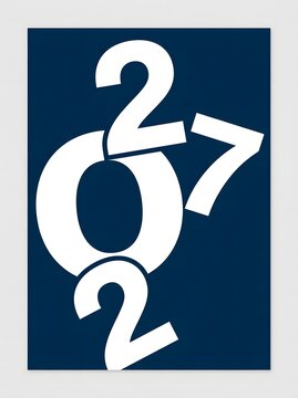 Abstract graphic design featuring white numbers two zero two seven arranged on a solid dark blue background
