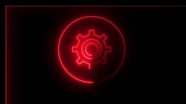 Glowing neon line setting icon with spinning gears icon animated. Management setting gear maintenance and fixing symbol digital concept. Spinning gears, and Rotating Gears 4k icon video.