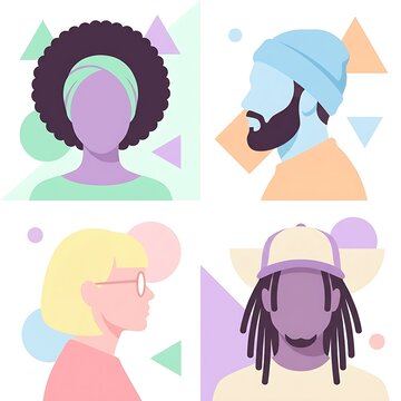 Colorful cartoon characters with different hairstyles