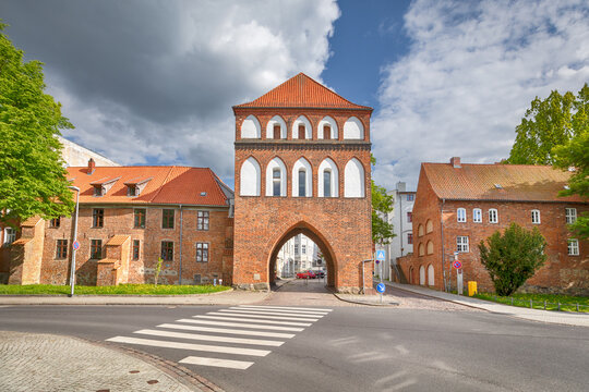 Stralsund, Germany - view of Kniepertor, 13th century medieval red brick city gate