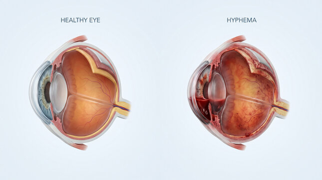 3D Render Comparison of Normal Eye and Hyphema Bleeding Condition
