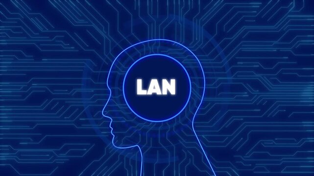 Lan network concept with human head silhouette and digital circuit board background