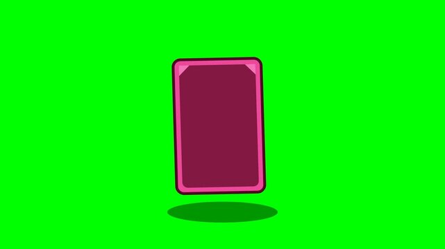 Animated Pink Playing Card Floating on Green Screen Background.