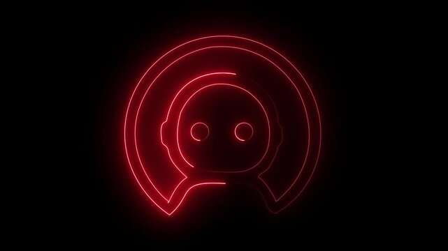 Glowing neon chatbot icon isolated on black background. robot chatbot icon animation. artificial intelligence and technology concepts of assistance for communication and support robot chatbot 4k icon