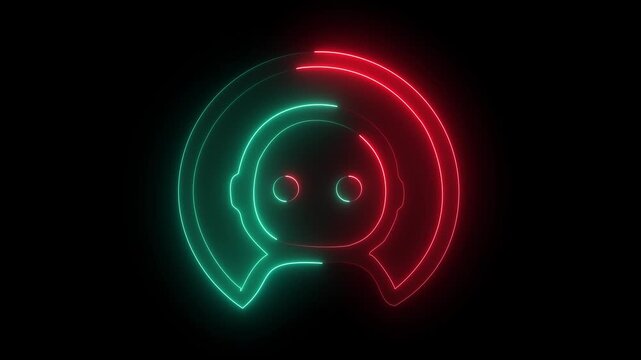 Glowing neon chatbot icon isolated on black background. robot chatbot icon animation. artificial intelligence and technology concepts of assistance for communication and support robot chatbot 4k icon