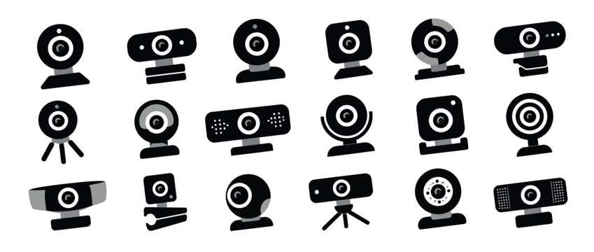 Collection of black and white webcam icons.
