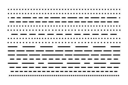 Set of horizontal dividers and borders with dots and dashes isolated on transparent background