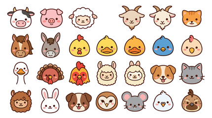 Fototapeta premium Cute farm animal faces collection