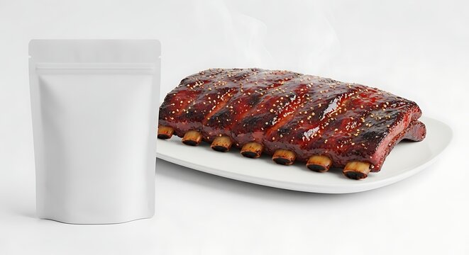 Blank Stand Up Pouch Mockup BBQ seasoned steak