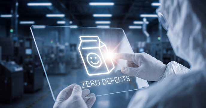Futuristic digital interface with zero defects. Modern technology concept for quality assurance and innovation.