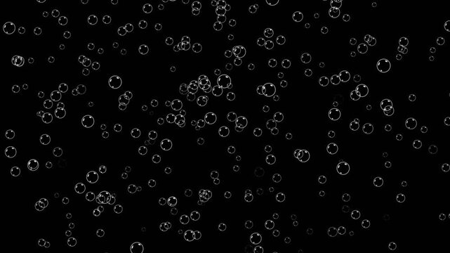 Water bubbles moving from bottom to top. Rising bubbles under transparent water. Rising air bubbles on black background. Gas bubbles floating of champagne. Soap bubbles fly up overlay in close up.