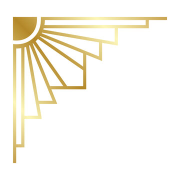 Art deco style golden corner frame element isolated on transparent background