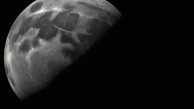 Moon phases rotating slowly in dark space with subtle lighting and dramatic shadow transitions