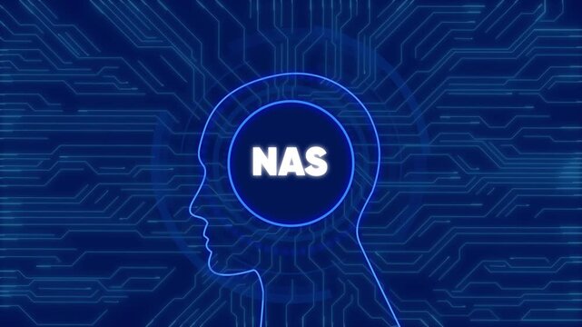 Nas network attached storage concept with digital human head and circuit board background