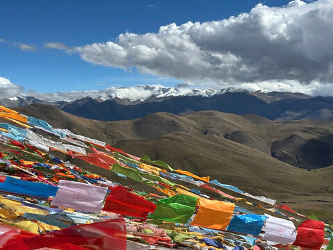 Prayer flags at Mount Everest National Reserve, Tibet, China