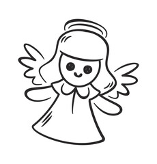 Fototapeta premium Angel Ornament Smiling With Halo Line Art