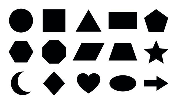 Basic shapes and symbols design icons with circle, star and arrow for infographic design in solid glyph style