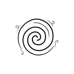 Obraz premium 3d Cartoonish Doodle comic spiral icon swirl, vortex, whirlwind, tornado, wind curl, sketch line symbols in black flat and outline style isolated on white background 