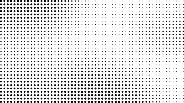 Halftone dot pattern background, abstract black and white vector texture, retro pop art gradient overlay for graphic design