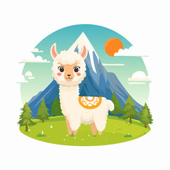 Naklejka premium Baby-Lama auf einer Bergwiese
