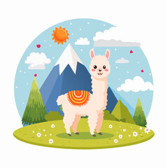 Naklejka premium Baby-Lama auf einer Bergwiese
