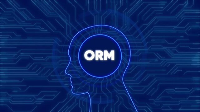 Orm online reputation management concept with digital human head and circuit board