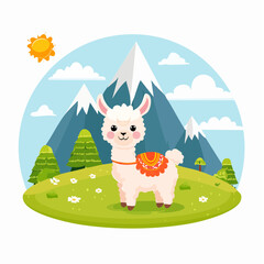 Naklejka premium Baby-Lama auf einer Bergwiese