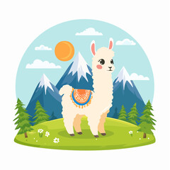 Naklejka premium Baby-Lama auf einer Bergwiese