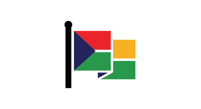 Colorful geometric flag design symbol.