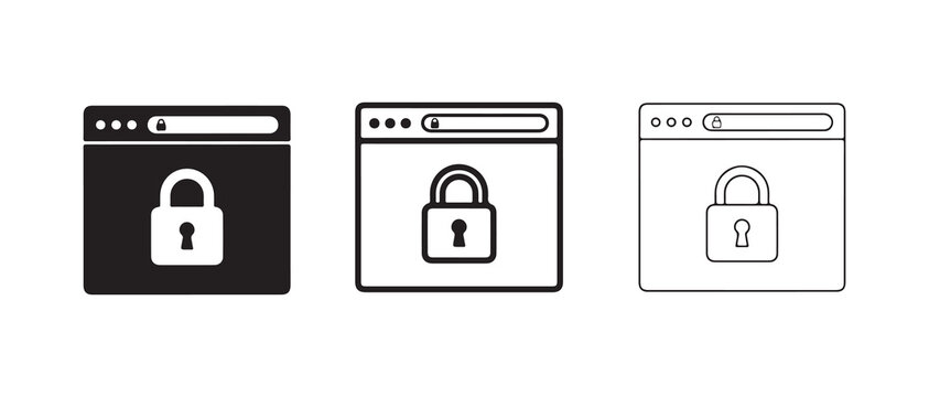 browser windows displaying locked padlock icons representing website security and encryption