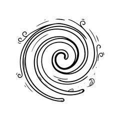 Obraz premium 3d Cartoonish Doodle comic spiral icon swirl, vortex, whirlwind, tornado, wind curl, sketch line symbols in black flat and outline style isolated on white background 