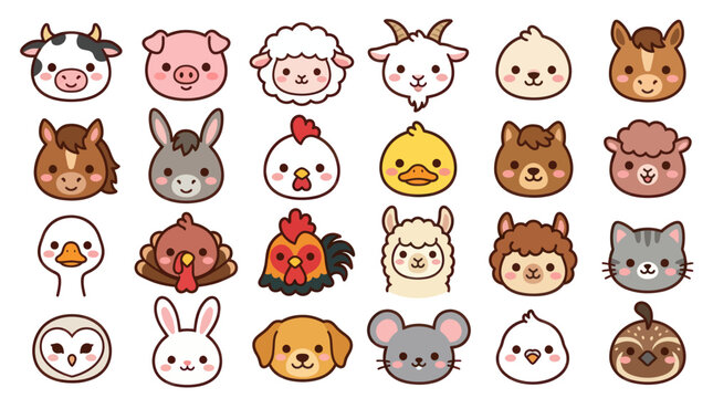 Cute farm animal faces collection