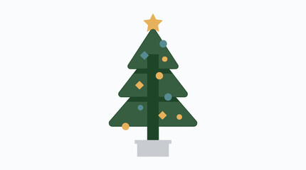 Fototapeta premium Christmas tree in a pot stands as a stylized vector graphic decorated with colorful baubles and a bright star topper for seasonal projects.