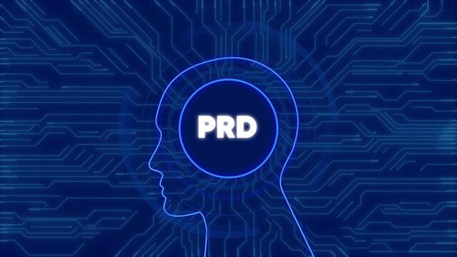 Artificial intelligence prd concept with digital brain circuitry background, animation desi