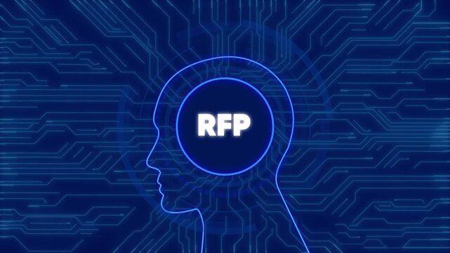 Rfp request for proposal concept with digital human head and circuit board background desi