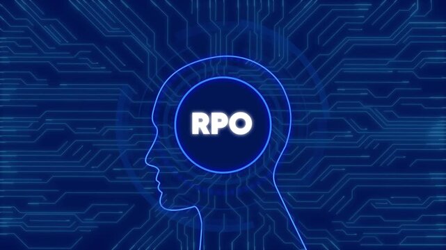 Rpo recruitment process outsourcing concept with digital human head and circuit board desi