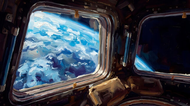 Breathtaking perspective of our planet seen from space showcasing the beauty of earth through the window of a module on the international space station
